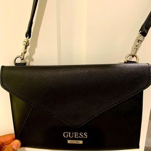 GUESS Slim Cross Body Purse - Black with Silver Detail